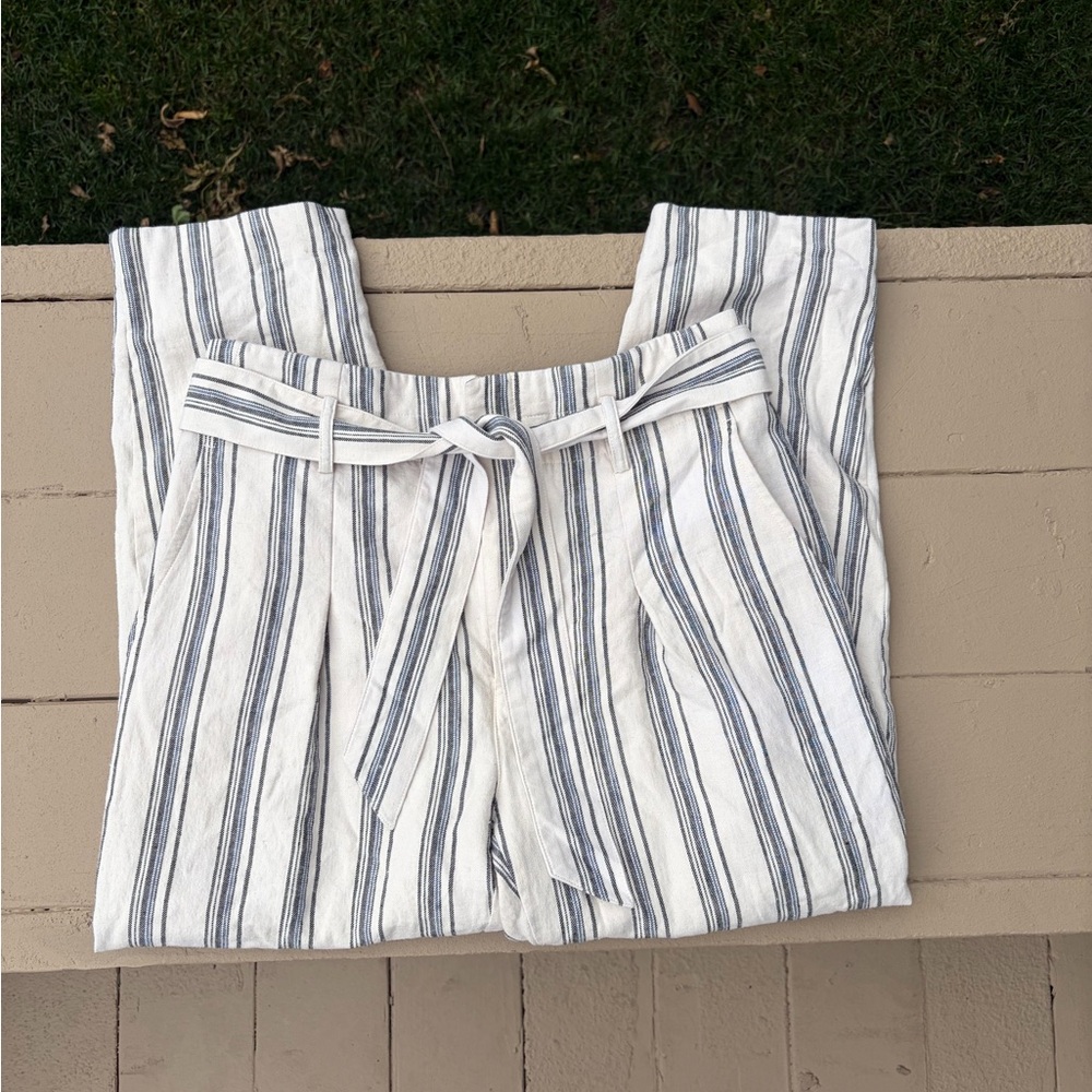 Ralph Lauren White and Blue Striped Linen Trouser